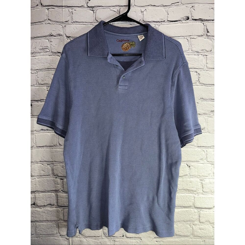 Caribbean Men’s Polo Shirt – Large – Gray/Blue Colorway